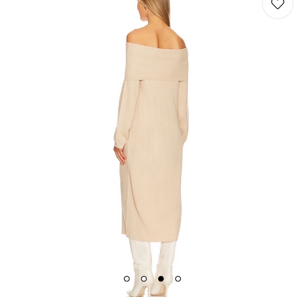 NWT WhoWoreWhat Off the Shoulder Cable Knot Long Sleeve Sweater Dress in Beige - Picture 2 of 13